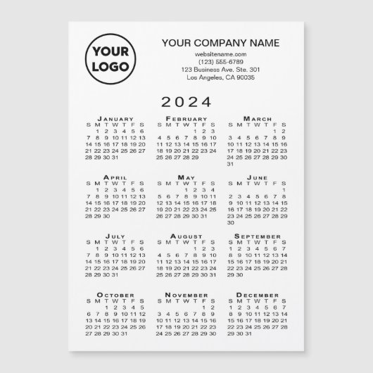 2024 Kalender Zakelijke Logo Tekst Witte Magneet K (Voorkant)