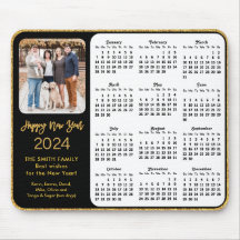 2024 Kalender Zwart Goud Glitter Familie Foto