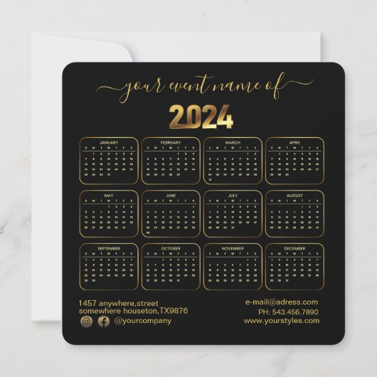 2024 Kalender Zwart Goud Groet Met Logo (Achterkant)