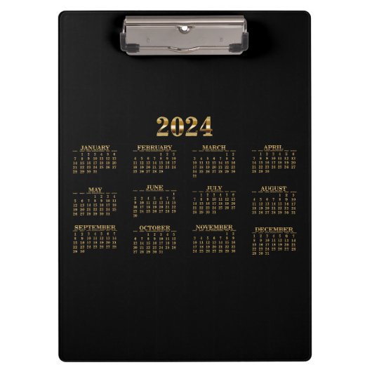 2024 Kalender Zwart/Goud Klembord (Voorkant)