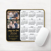 2024 Kalender Zwart Goud Script 2 Familie Foto Muismat (Met muis)
