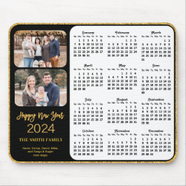 2024 Kalender Zwart Goud Script 2 Familie Foto Muismat