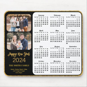 2024 Kalender Zwart Goud Script 2 Familie Foto Muismat