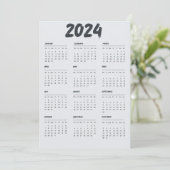 2024 Kalender Zwart-wit Eenvoudig Programmakaart (Staand voorkant)