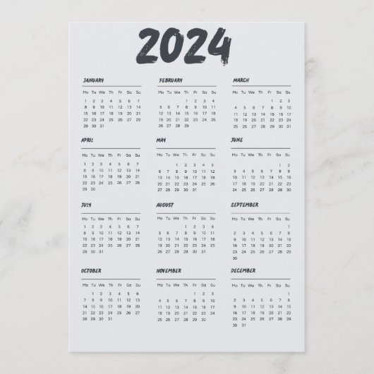 2024 Kalender Zwart-wit Eenvoudig Programmakaart (Voorkant)
