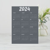 2024 Kalender Zwart-wit Eenvoudig Programmakaart (Staand voorkant)