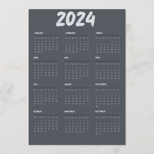 2024 Kalender Zwart-wit Eenvoudig Programmakaart (Voorkant)