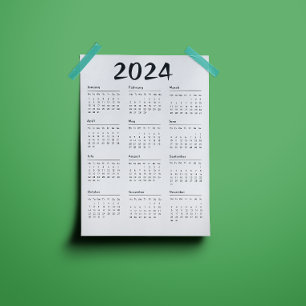 2024 Kalender Zwart-wit Eenvoudige Magnetische Inv