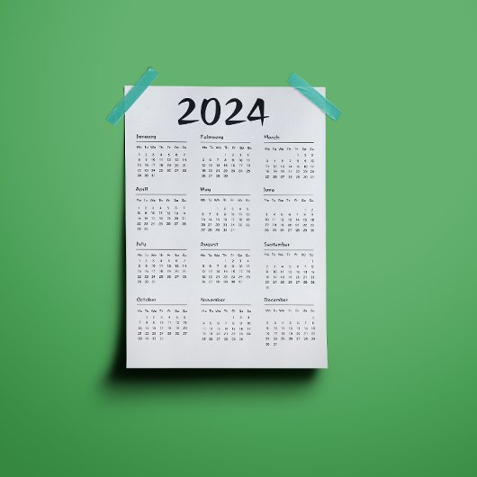 2024 Kalender Zwart-wit Eenvoudige Magnetische Inv