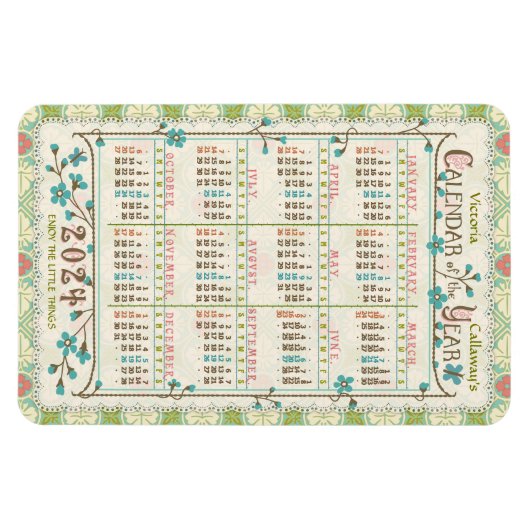 2024 Kalenderjaar Aangepast | Victoriaans art nouv Magneet (Horizontaal)