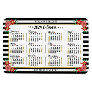 2024 Kalenderjaar Maandelijks Bloemen Stripes Prep Magneet