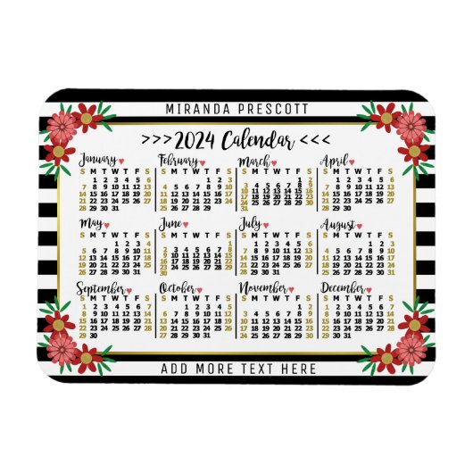 2024 Kalenderjaar Maandelijkse bloemenstrepen | Aa Magneet (Horizontaal)