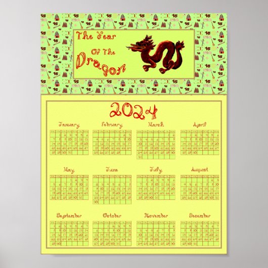 2024 Kalenderjaar van de draak Printable Poster (Voorkant)