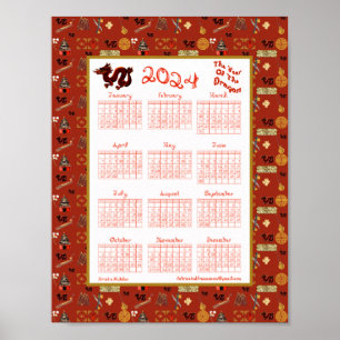2024 Kalenderjaar van de Dragon Chinese favorieten Poster