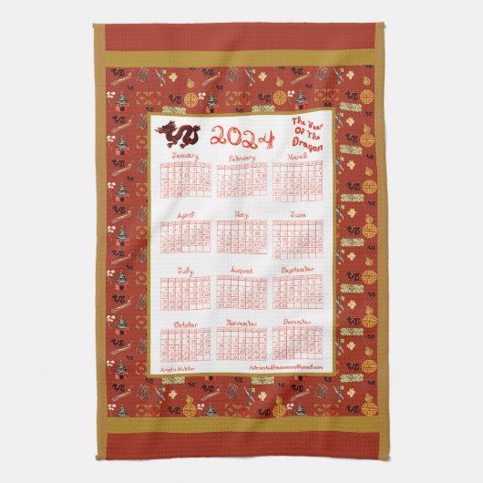 2024 Kalenderjaar van de Dragon Chinese favorieten Theedoek (Verticaal)