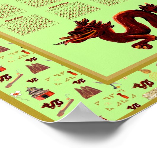 2024 Kalenderjaar van de Dragon Music Luck Poster (Hoek)