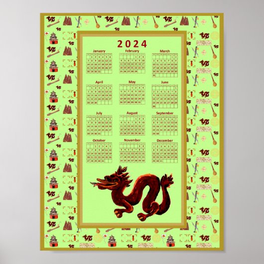 2024 Kalenderjaar van de Dragon Music Luck Poster (Voorkant)