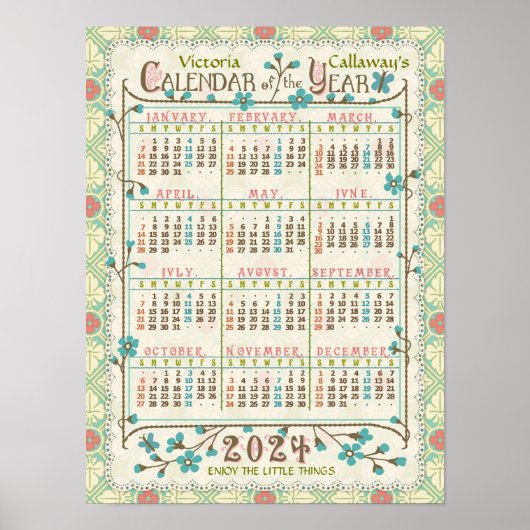 2024 Kalenderjaar Victoriaans Art Nouveau | Aangep Poster (Voorkant)
