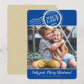 2024 KERSTFOTO grappig leuke lijst stempel blauw Feestdagenkaart (Voorkant / Achterkant)