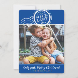 2024 KERSTFOTO grappig leuke lijst stempel blauw Feestdagenkaart
