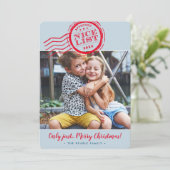 2024 KERSTFOTO grappig leuke lijst stempel blauw Feestdagenkaart (Staand voorkant)