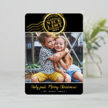 2024 KERSTFOTO schattig Nice Lijst stempel zwart Folie Feestdagenkaart<br><div class="desc">door kat massard >> WWW.SIMPLYSWEETPAPERIE.COM <<<<< A grappige kaart met een gezegde voor postzegelvormgeving "NICE LIST" in glimmende folie. Portret stijl om je mooie familie ook weer te geven met hoge foto. NEEM ME CONTACT OP als u hulp nodig hebt om uw foto perfect te laten passen kat@simplysweetpaperie.com</div>