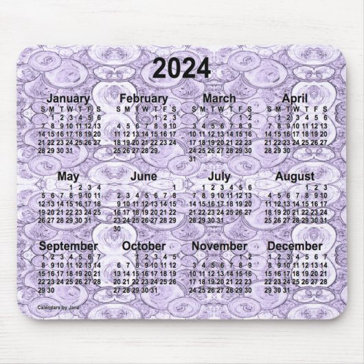 2024 Kleine belletjes Paarse kalender van Janz Muismat (Voorkant)