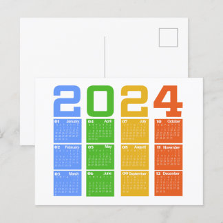 2024 Kleurrijke Kalender Briefkaart
