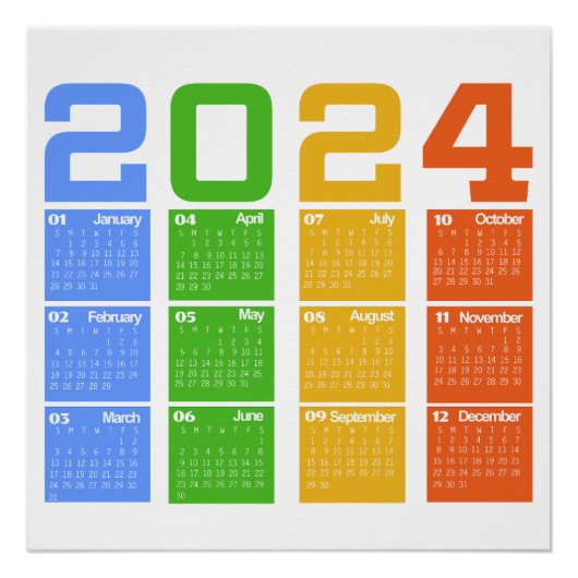 2024 Kleurrijke Kalender Perfect Poster (Voorkant)