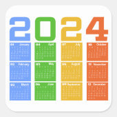 2024 Kleurrijke Kalender Vierkante Sticker (Voorkant)