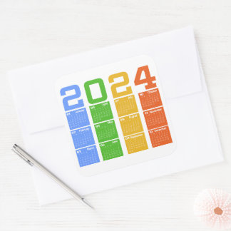 2024 Kleurrijke Kalender Vierkante Sticker