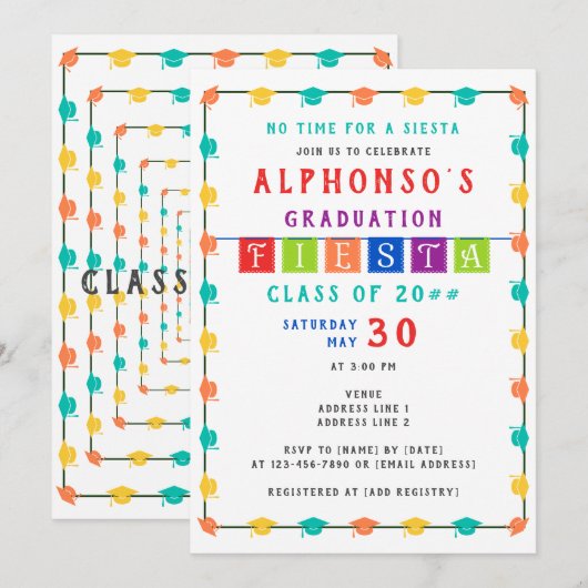 2024 Kleurrijke Mexicaanse Fiesta Graduation Party Kaart (Voorkant / Achterkant)