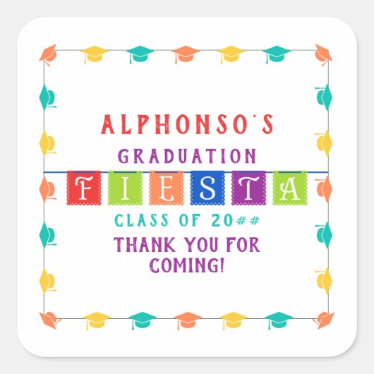 2024 Kleurrijke Mexicaanse Fiesta Graduation Party Vierkante Sticker (Voorkant)