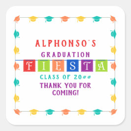 2024 Kleurrijke Mexicaanse Fiesta Graduation Party Vierkante Sticker