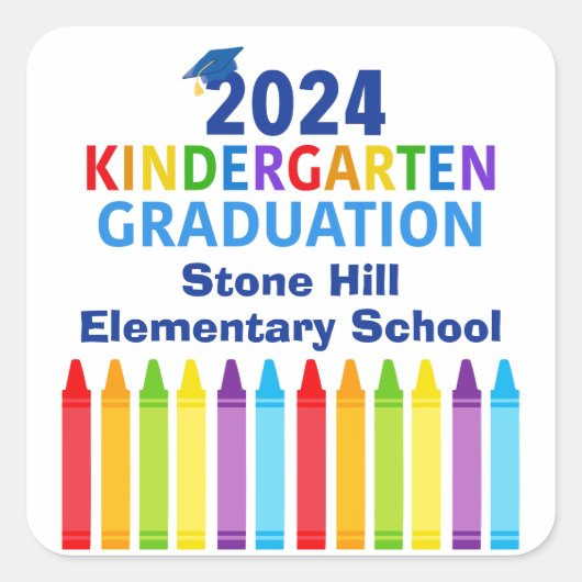 2024 Kleuterschool Afstuderen Custom School Party Vierkante Sticker (Voorkant)