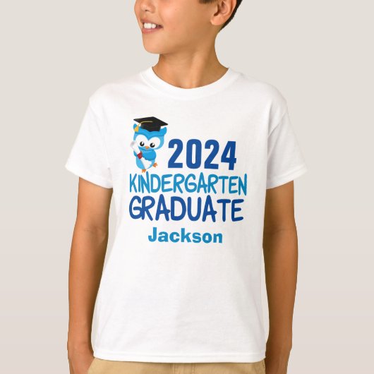 2024 Kleuterschool Afstuderen Schattige Blauwe Uil T-shirt (Voorkant)