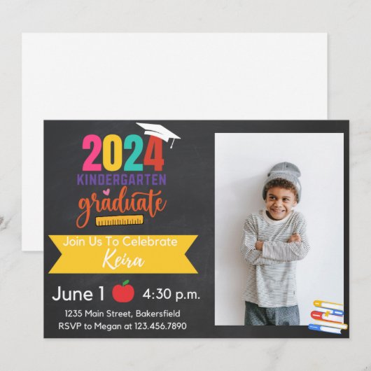 2024 Kleuterschool Afstuderen Uitnodiging met Foto (Voorkant / Achterkant)