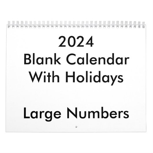 2024 Lege Kalender Met Feestdagen Grote Nummers (Hoes)