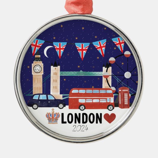 2024 London Christmas Decor Metalen Ornament (Voorkant)