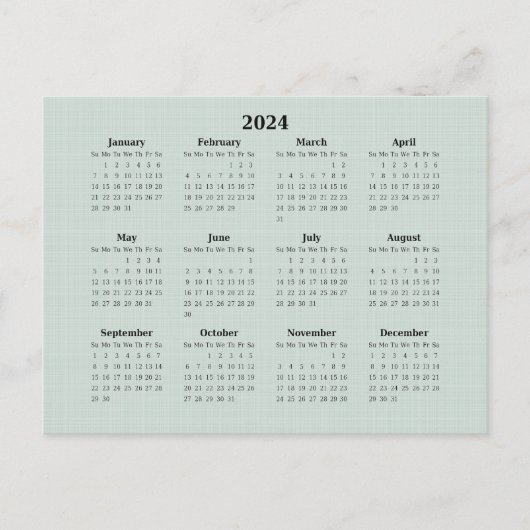 2024 Maandelijkse Agenda Groene Linen Achtergrond Briefkaart (Voorkant)