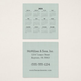 2024 Maandelijkse kalender Groene Linen Aangepaste Vierkante Visitekaartjes