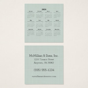 2024 Maandelijkse kalender Groene Linen Aangepaste Vierkante Visitekaartjes
