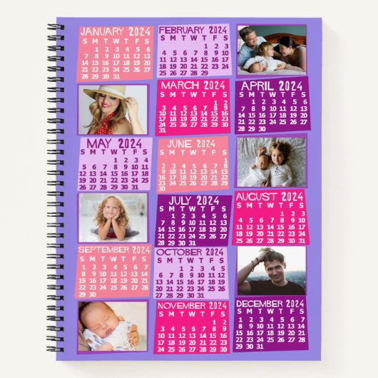 2024 Maandelijkse kalender Leuke Mod 12 Fotocollag Notitieboek (Voorkant)