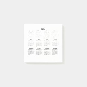 2024 Maandelijkse kalender op Wit Post-it® Notes