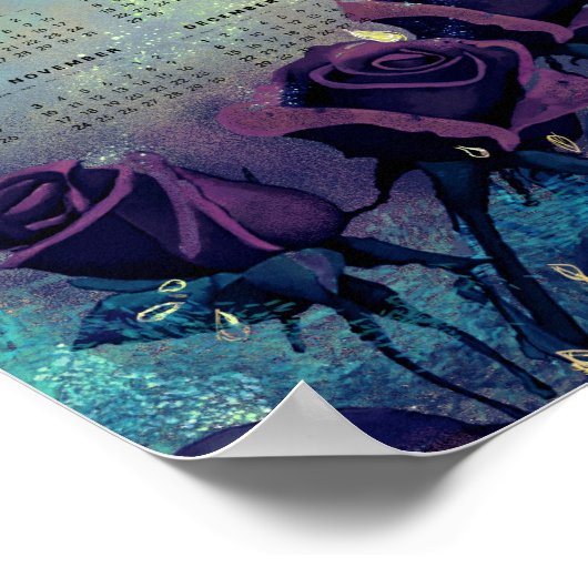 2024 Maandkalender Paarse Rozen Poster (Hoek)