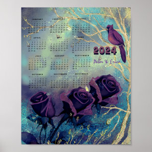 2024 Maandkalender Paarse Rozen Poster