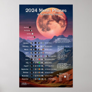 2024 Maanfasen Astronomiekalender Poster