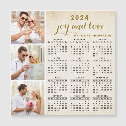 2024 Magnetic Fridge Calendar Custom Photo Beige (Voorkant)