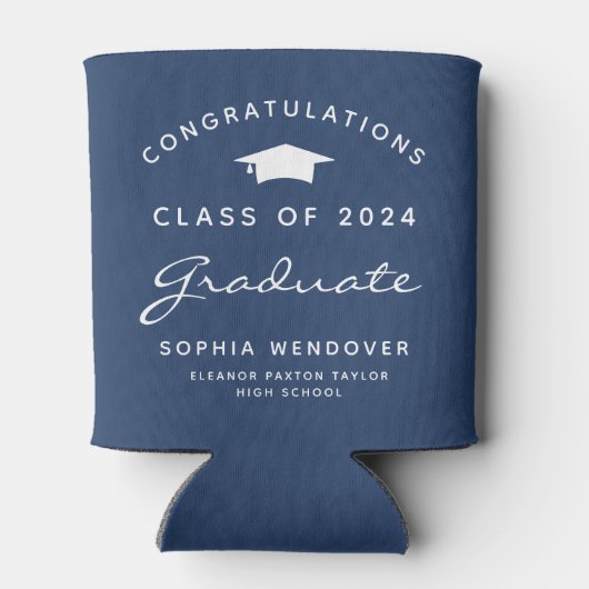 2024 marineblauw wit Afstuderen Koelbox Blikjeskoeler (Achterkant)