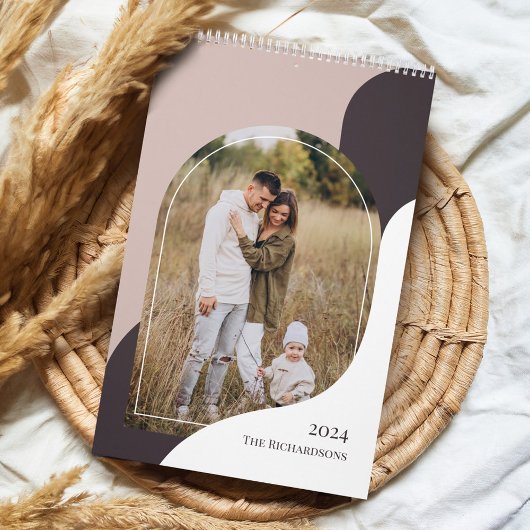 2024 Minimal Arch familie foto's Stijlvolle Sjablo Kalender
